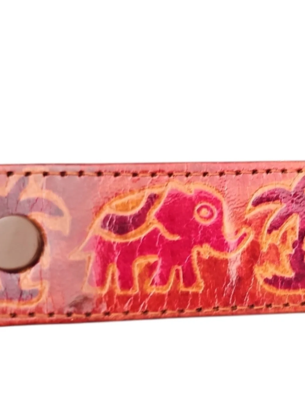 Elephant Print Genuine Leather Belt Small Boho Vintage India Artisan Unique Find